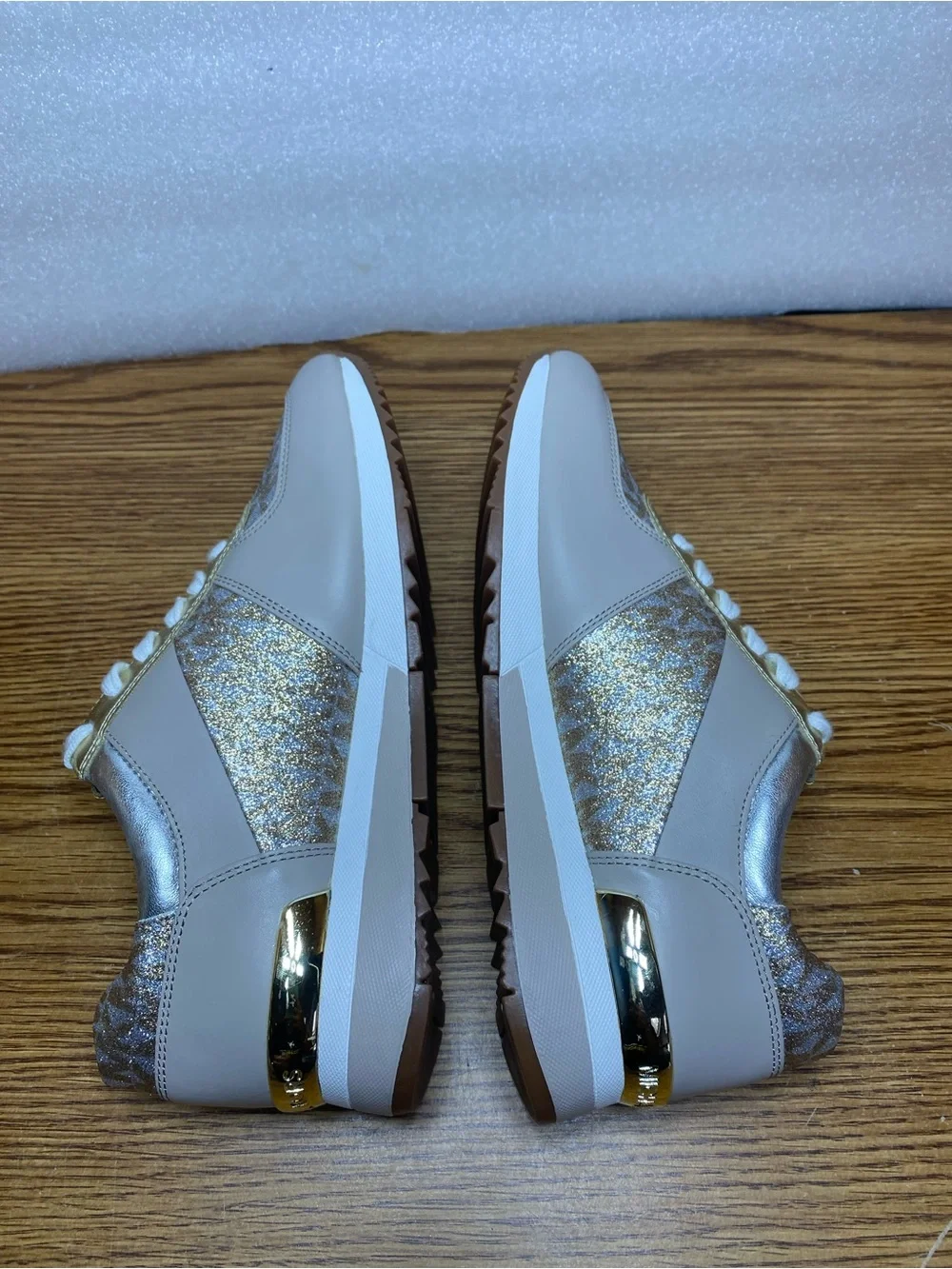 Michael Kors Allie Wrap Trainer Sneakers leather Metallic silver gold Womens 8.5